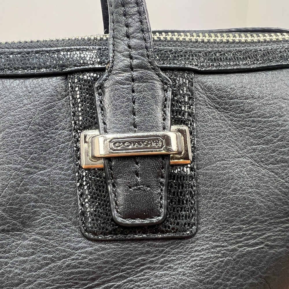 Coach F25796 Black Leather Satchel Handbag Silver Hardware Zip Top Purse - Picture 5 of 16